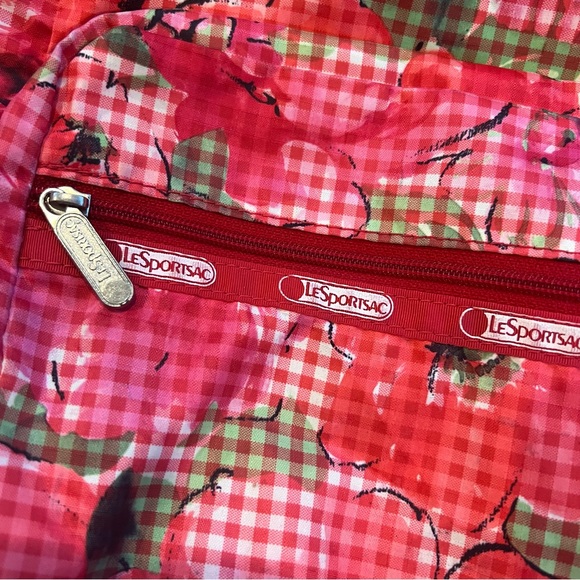 LeSportSac RARE Red Plaid Roses mini Backpack - Picture 6 of 6
